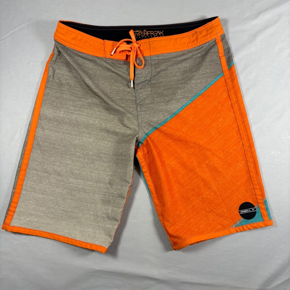 O'Neill Hyperfreak Board Shorts Mens 30 Orange Grey Colorblock Surf Trunks